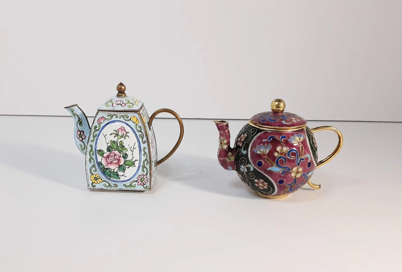 Brass and Enamel Miniature Teapots 2