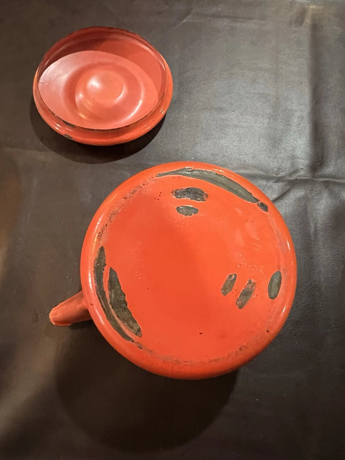 Vintage Antique Enamel Orange Tea Kettle.