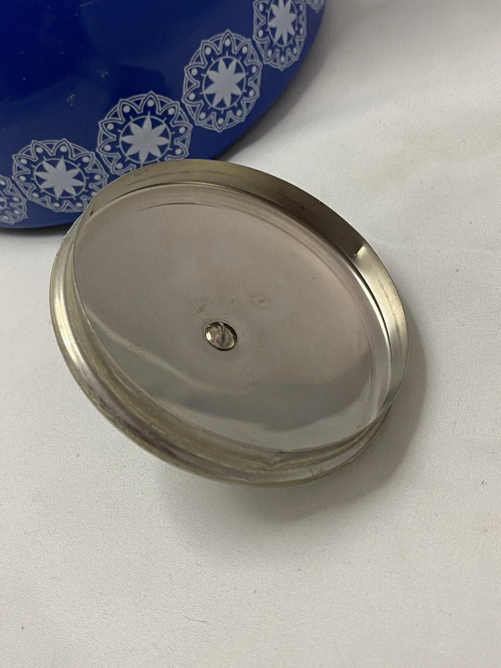 Retro 60s / 70s Blue Enamel Circle Star pattern tea kettle Stains Inside