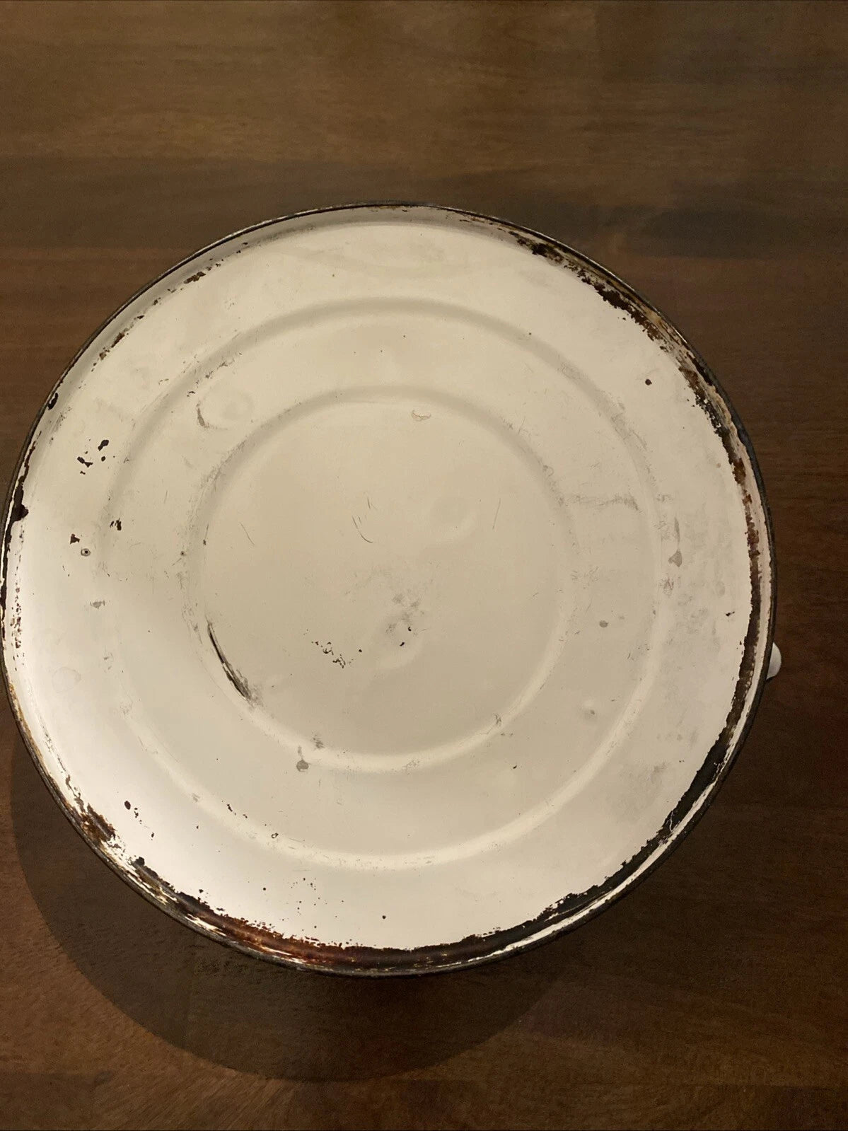 Vintage Enamelware White Tea Pot Kettle/Planter With Wood Handle