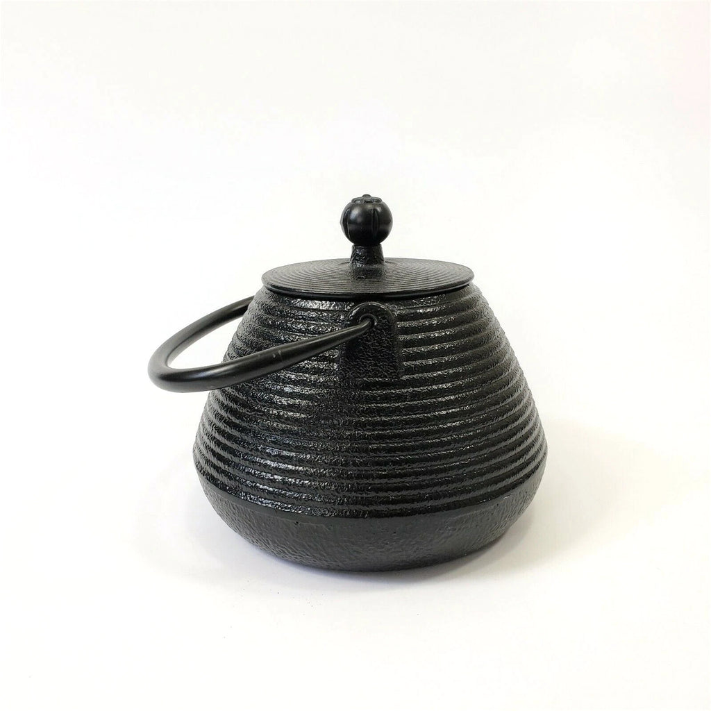 Cast Iron Black Ribbed Tea Pot Teapot Tea Kettle Enamel with Lid and Handle