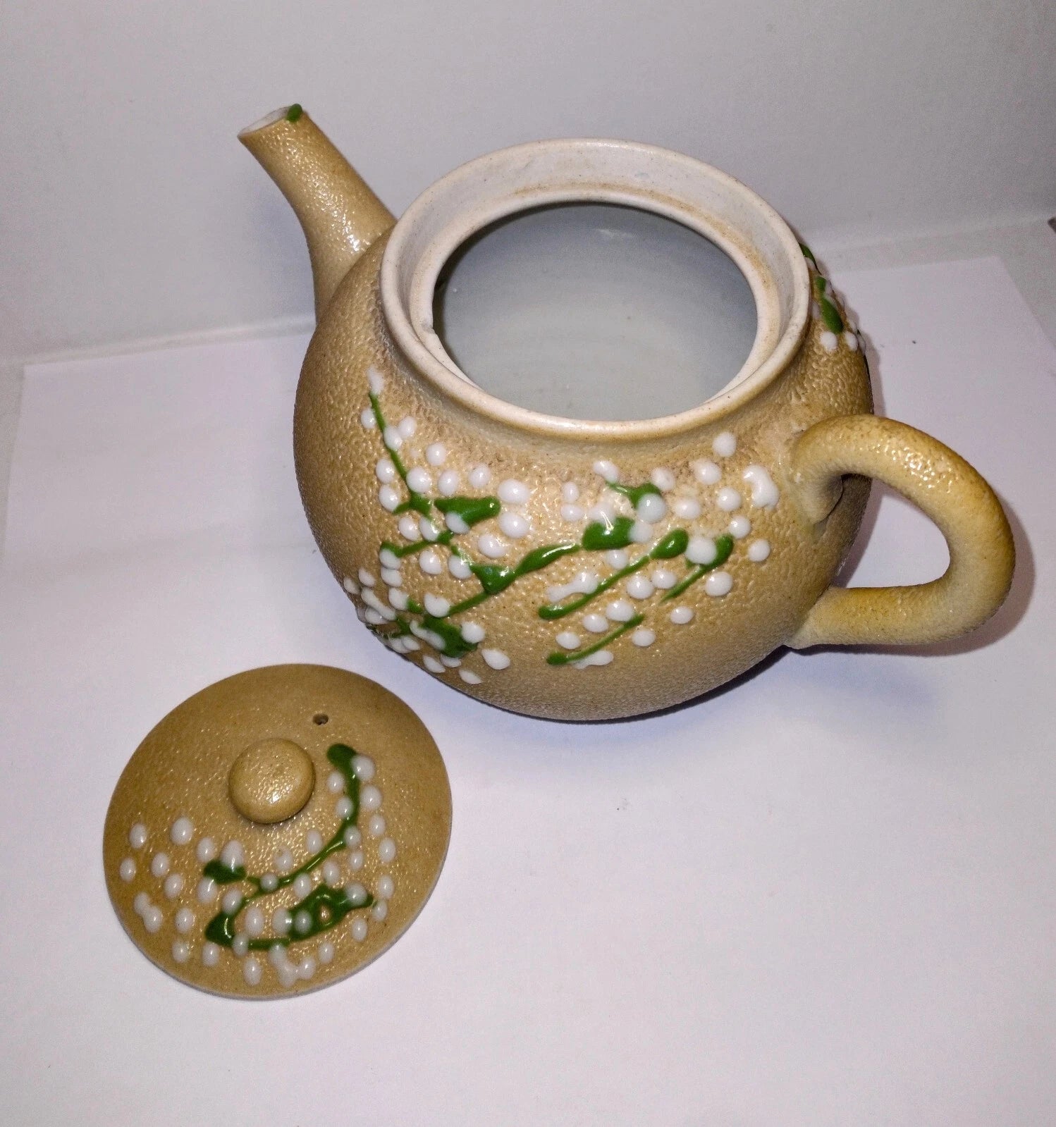 Vintage Japanese Teapot Orange Peel Enamel Chinoiserie