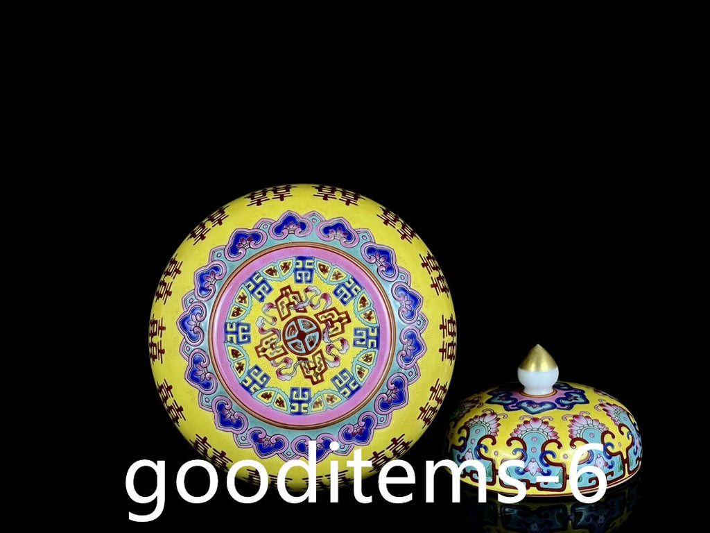 6.6"China Porcelain Qing Qianlong Enamel Color Double Happiness Pattern Tea Can