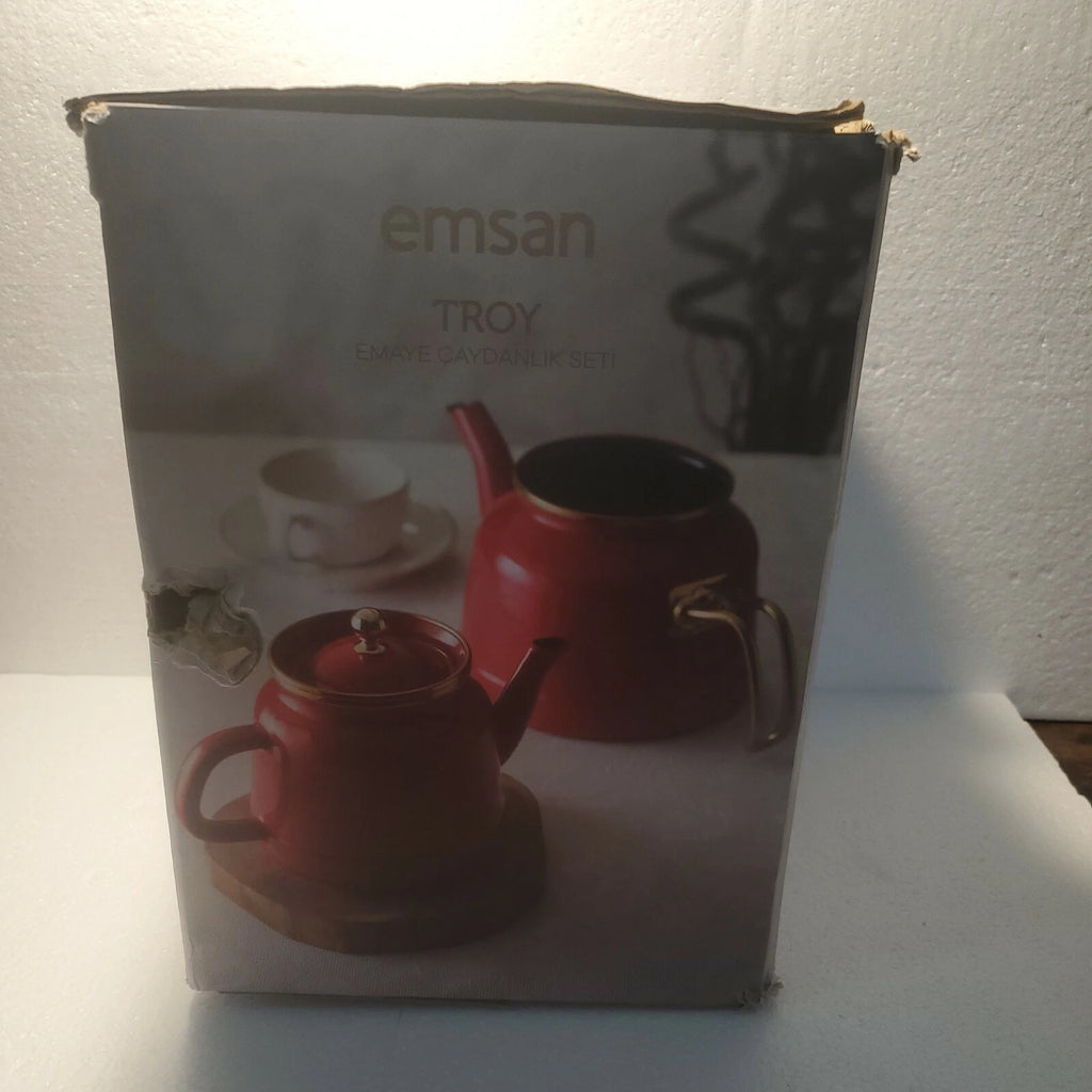 Emsan Troy Kettle White Nostalgia Enamel Vintage TeapotsTitanium Coated  c6