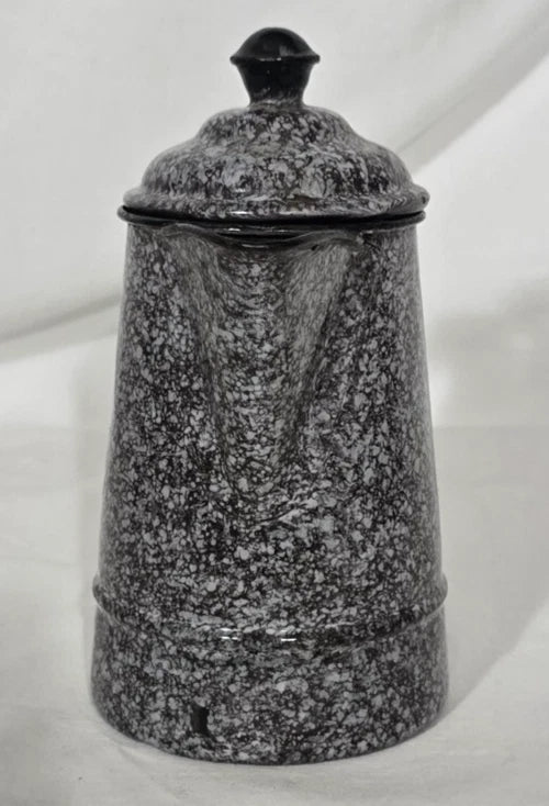 Enameled Ware Gray Brown Relish Pattern Coffee Pot 6" x 4" x 7"