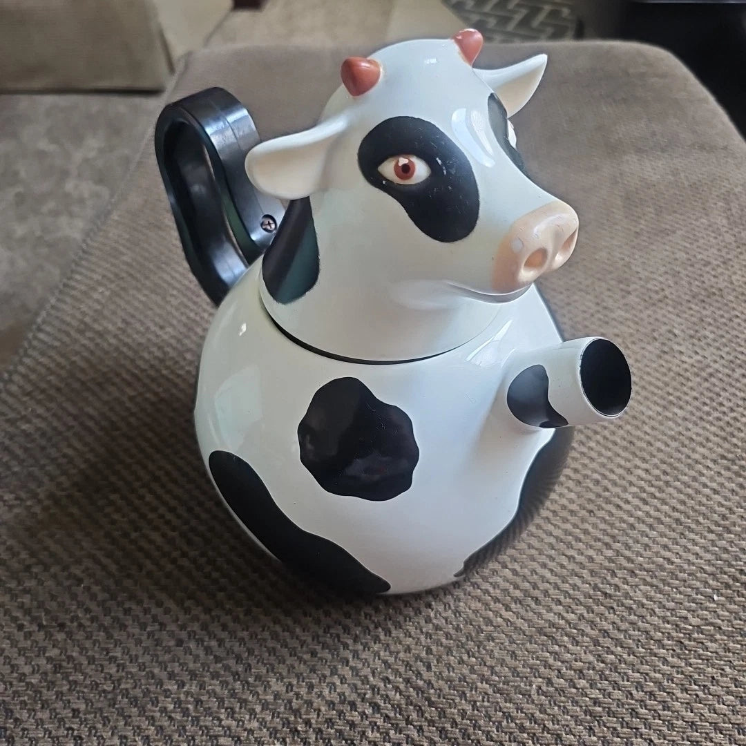 Vintage Cow Copco Teapot  10x9.5" Aluminum Lidded Holstein Head.