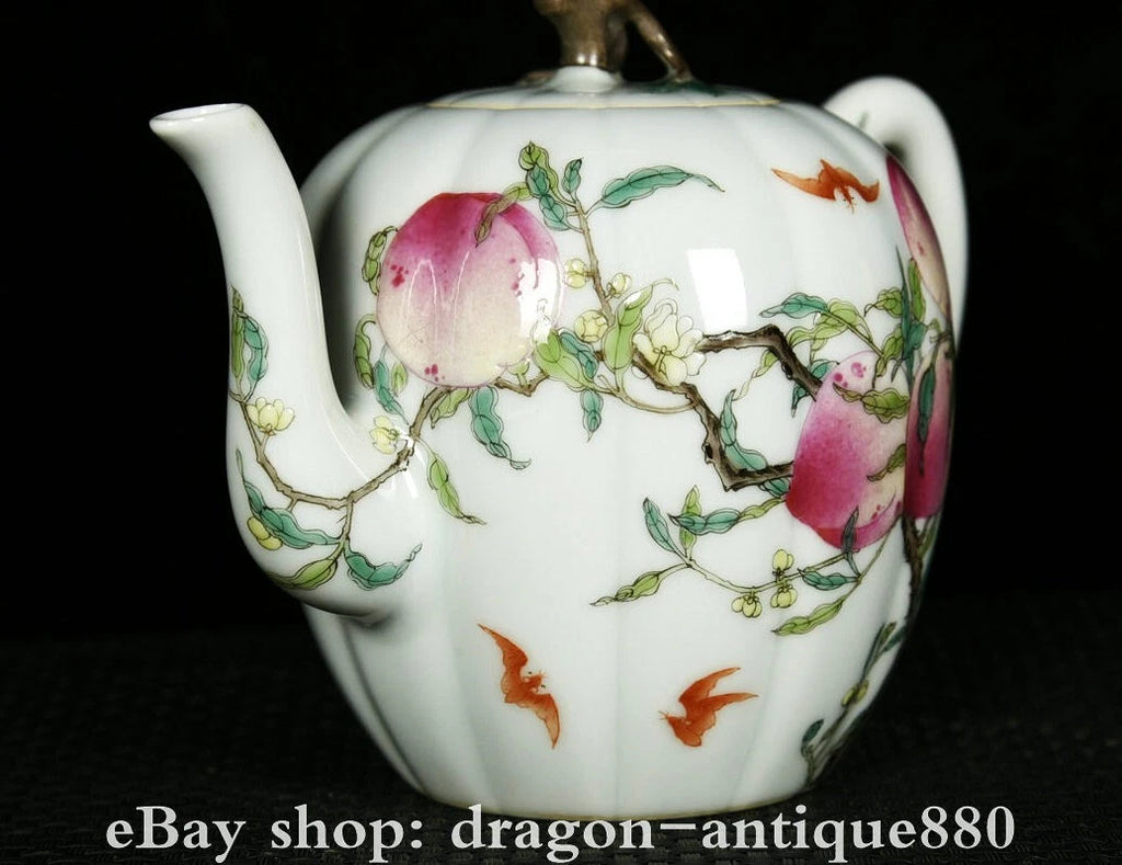 6.2" Qianlong Marked Enamel Colour Porcelain Fo Shou Peach Wine Tea Pot Flagon