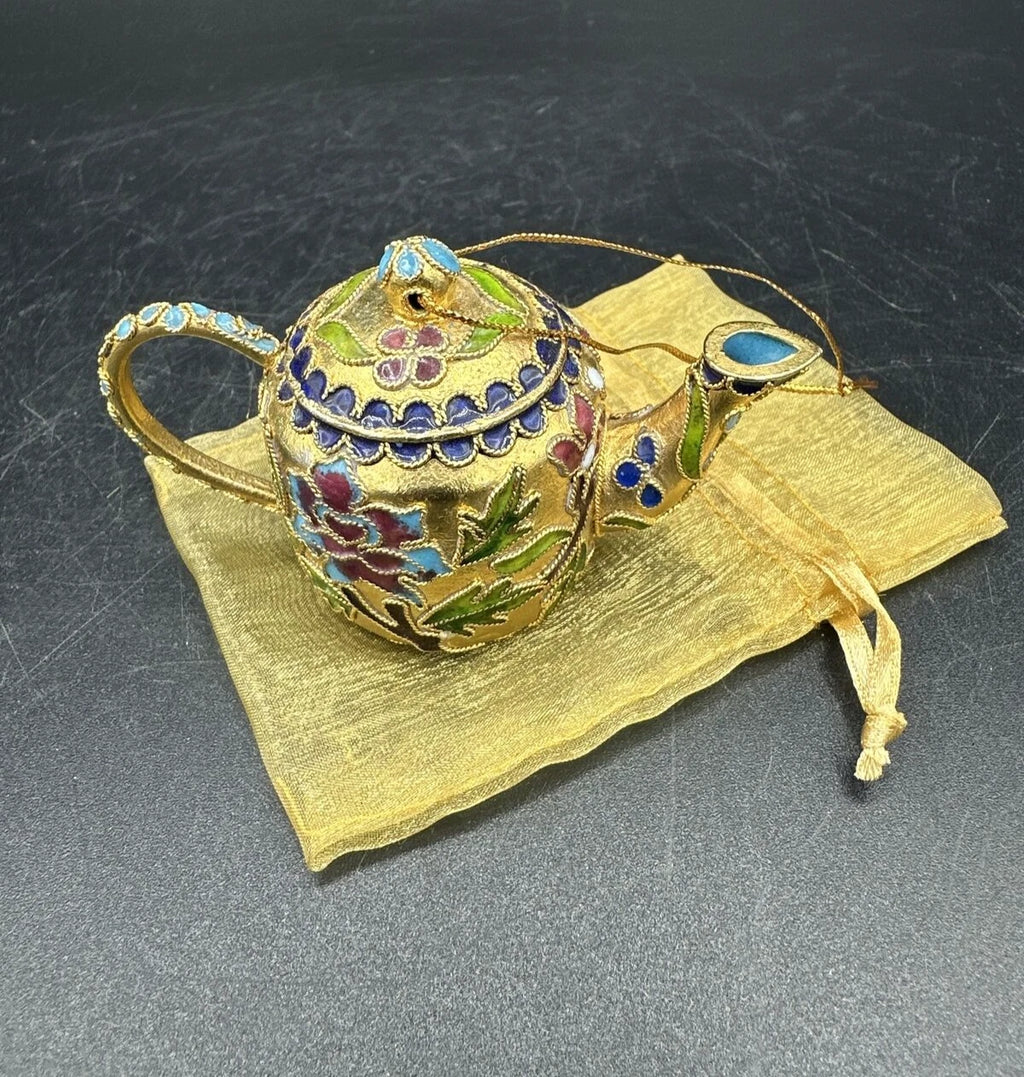 Cloisonné Enamel Mini Colorful 2" Teapot Collectible Figurine Christmas Ornament