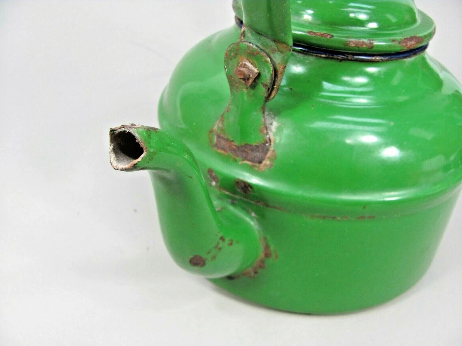 Decorative TEA POT Primitive Rustic Farmhouse Decor Green Enamel