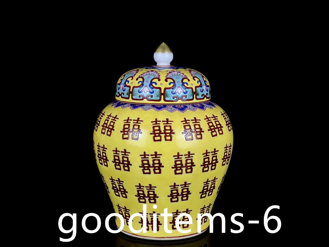 6.6"China Porcelain Qing Qianlong Enamel Color Double Happiness Pattern Tea Can