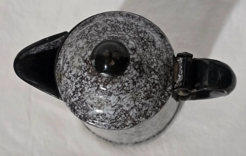 Enameled Ware Gray Brown Relish Pattern Coffee Pot 6" x 4" x 7"