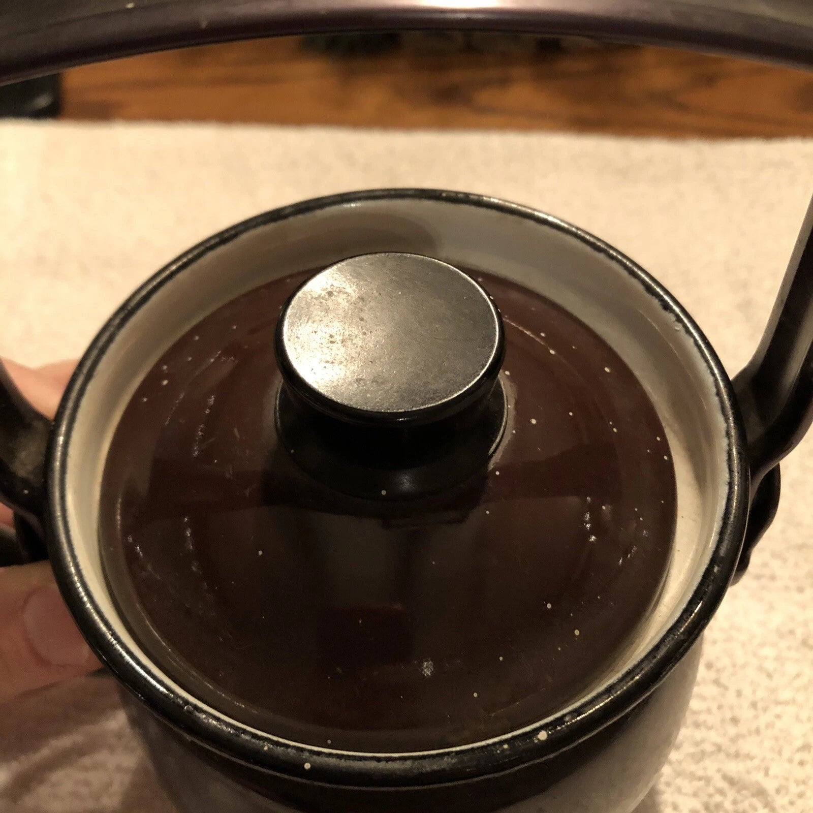 Small Brown Enamel Tea Kettle With Lid E