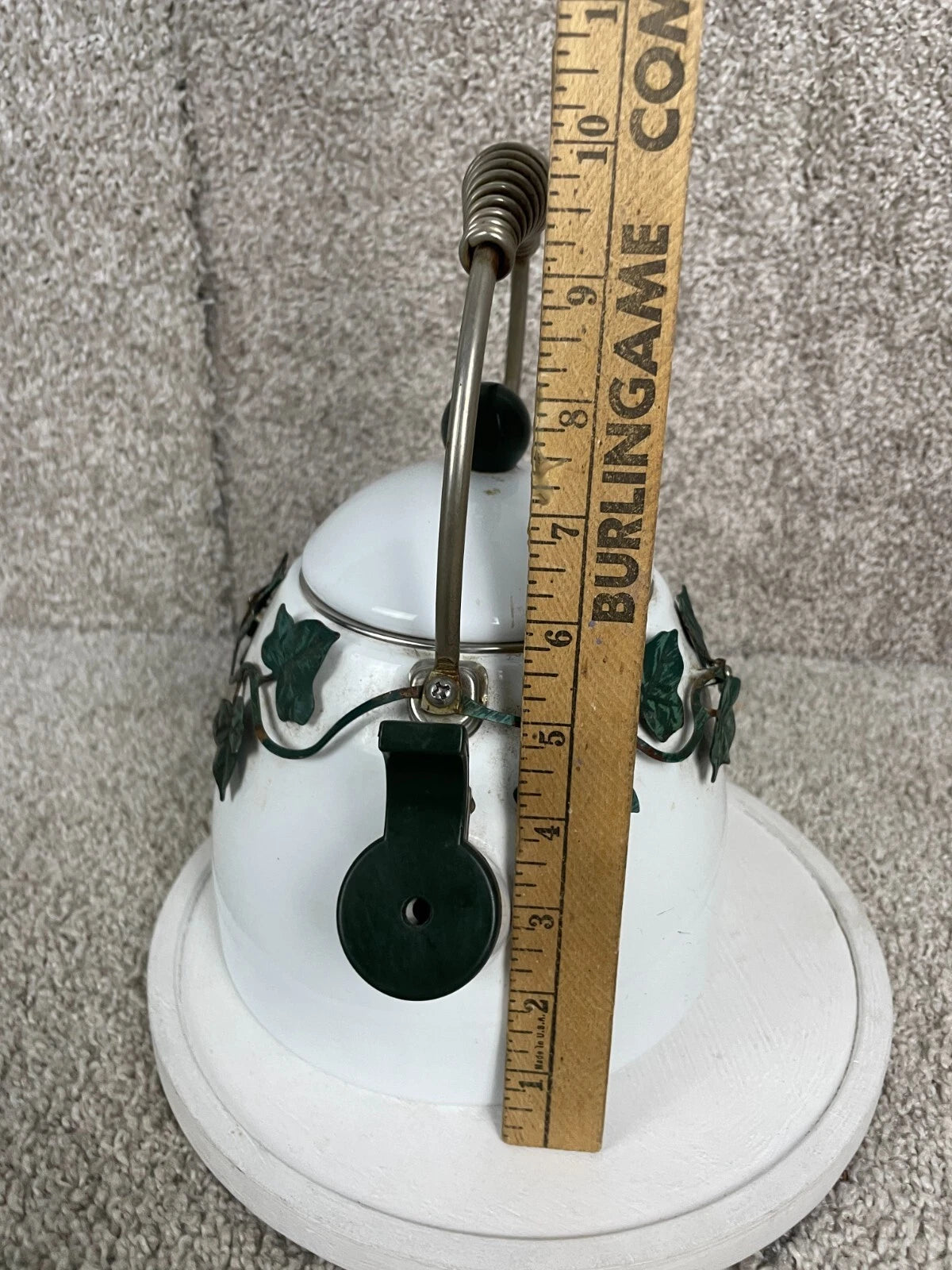 Via Ancona English Garden Enamel 10" Whistling Tea Kettle Green Ivy White