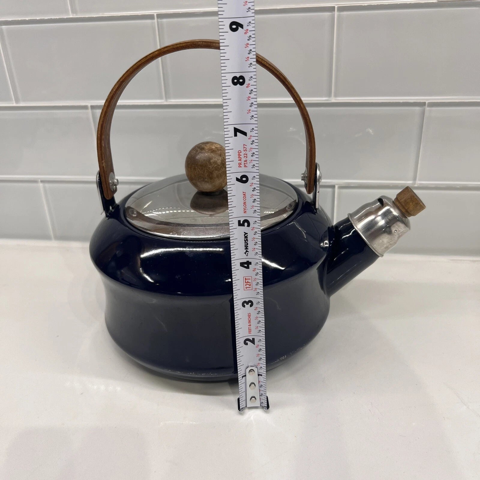 Vintage Towle Co. National Housewares 1987 Dark Blue Enamelware Teapot