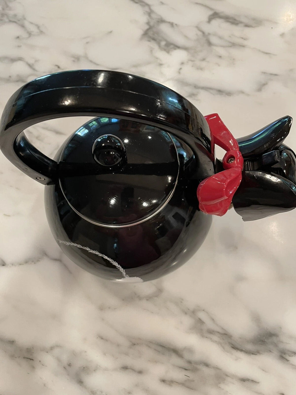Black Cat Teapot ~ Whistling Kitty Tea Kettle ~ Baked Enamel ~ Ancona ~ Vintage