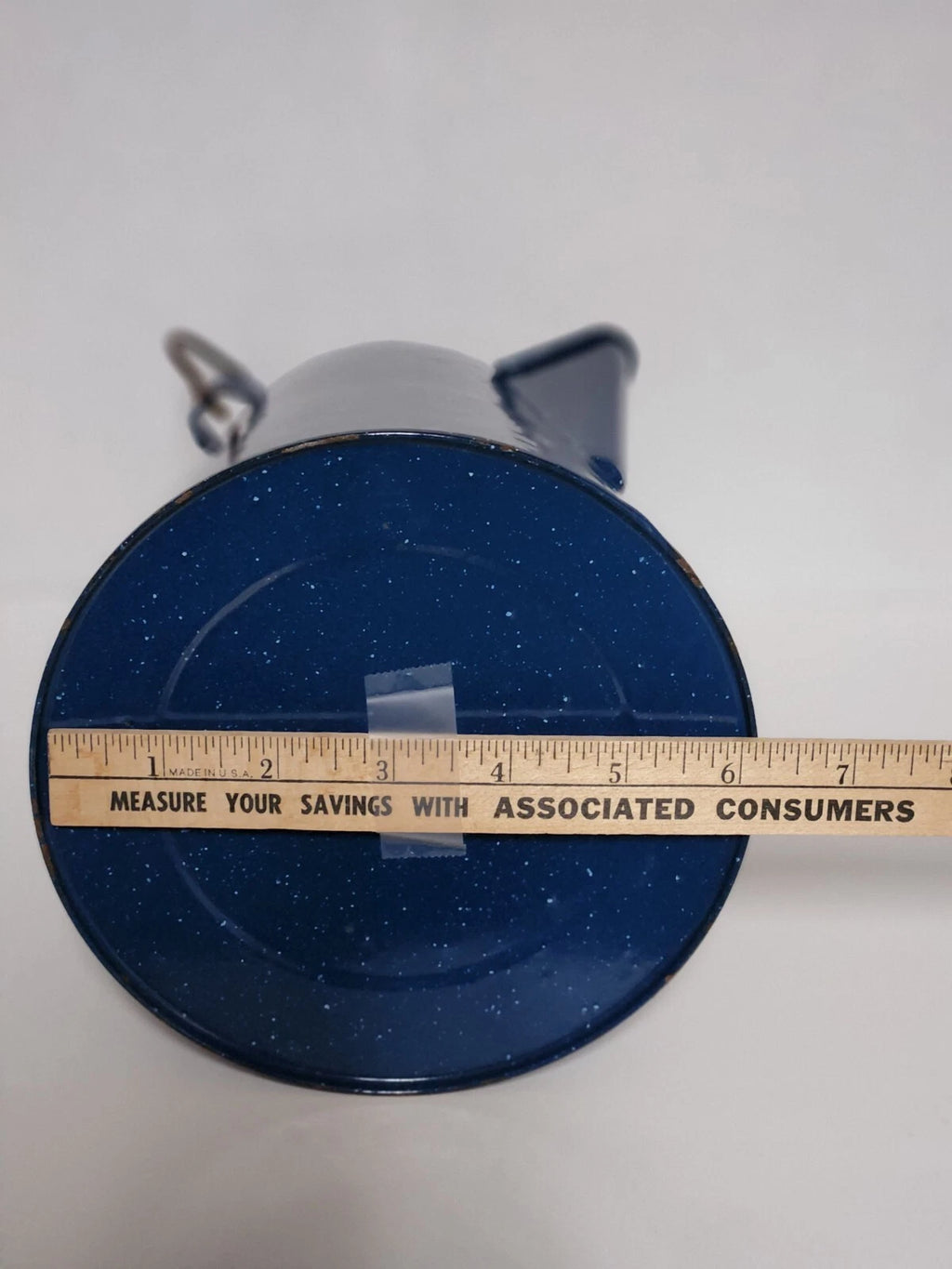 Vintage Blue Speckled Enamel Graniteware Cowboy Campfire Tea Pot with Spout Used