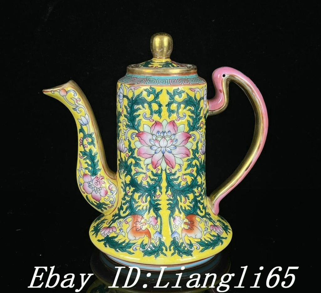 5.7'' Old Dynasty Enamel Color Porcelain Gilt Flower Bat Wine Tea Pot Flagon-