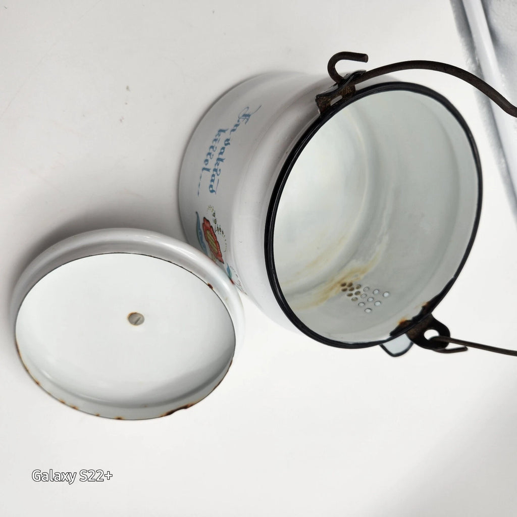 Swedish Scandinavian Tea pot Berggren Enamelware Rosemaling Folk Art Vintage