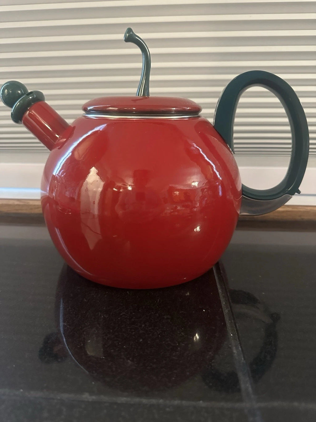 Vintage Coppola Apple Tea Kettle Enamel Metal Teapot.