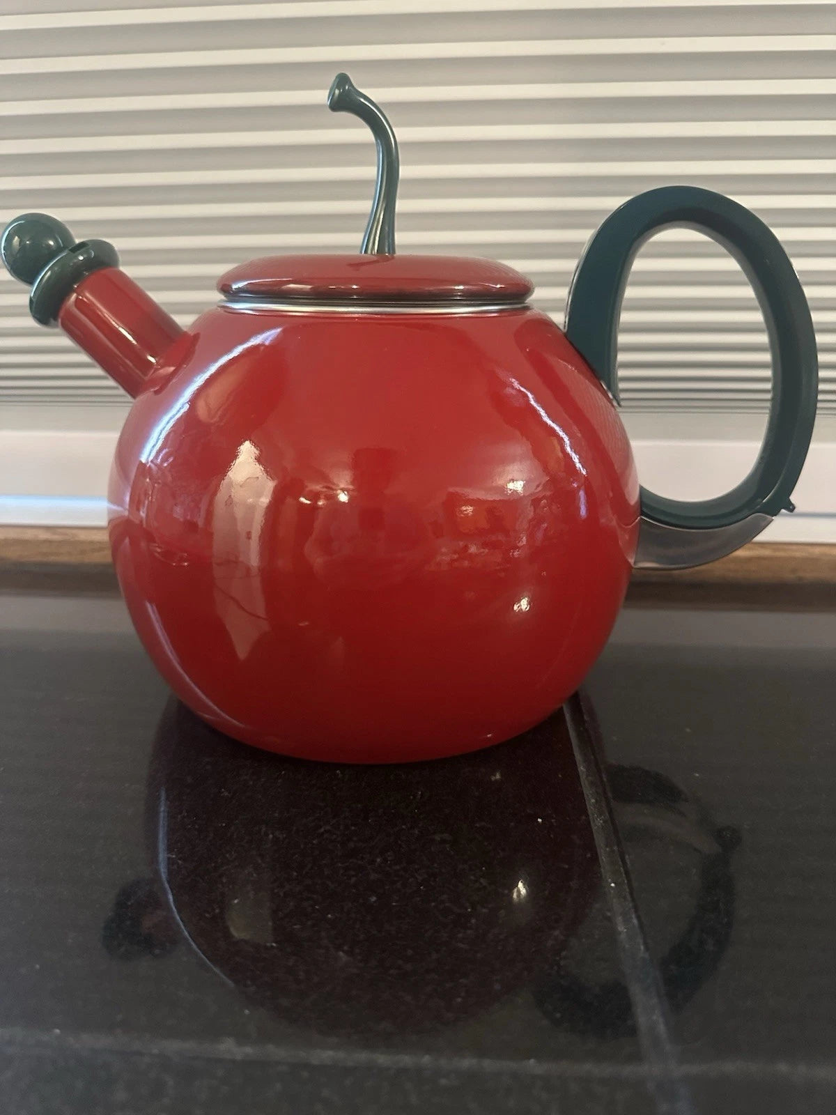 Vintage Coppola Apple Tea Kettle Enamel Metal Teapot.