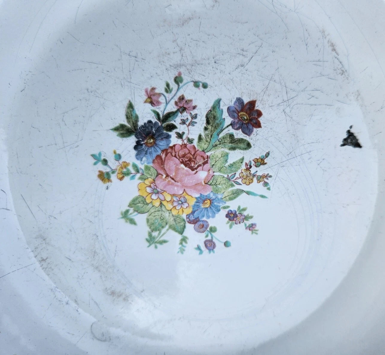 Vintage White Enamelware Kettle, Coffee Pot w/Glass Top w/lids & Flowery Bowl