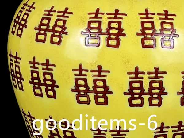 6.6"China Porcelain Qing Qianlong Enamel Color Double Happiness Pattern Tea Can