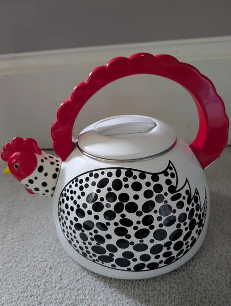 Edgar Watkins Good Morning Rooster Chicken Hen Tea Kettle Enameled Metal Teapot