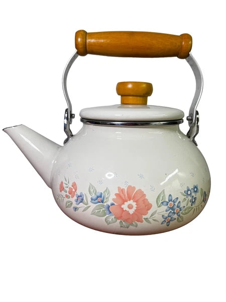 Vintage Tea Pot Enamel Metal Stovetop Kettle 2 Quart Corning Linconware