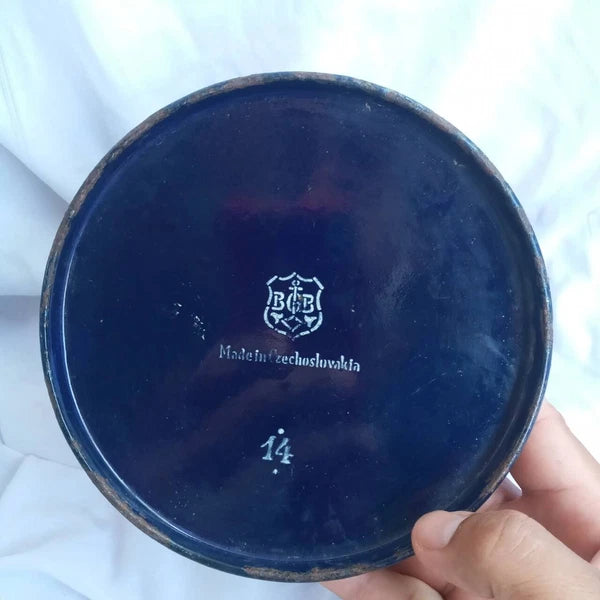 Classic enamel old Water kettle Czechoslovakia Rare collectible dark blue 14 cm.