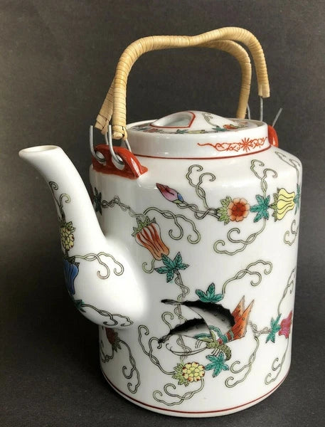 Chinoiserie ~ LOVELY TEAPOT FROM CHINA WITH OVERALL ENAMELED DESIGN ~Exc.