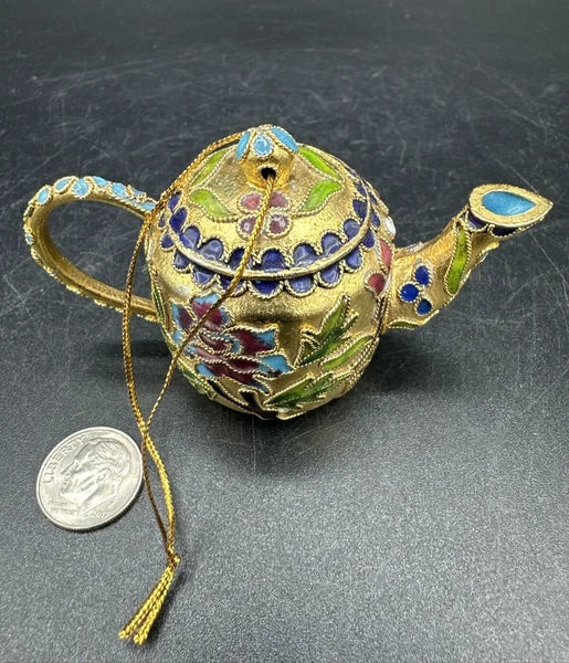 Cloisonné Enamel Mini Colorful 2" Teapot Collectible Figurine Christmas Ornament