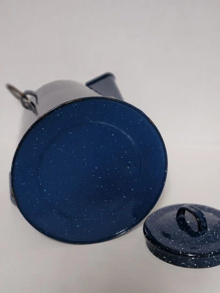 Vintage Blue Speckled Enamel Graniteware Cowboy Campfire Tea Pot with Spout Used