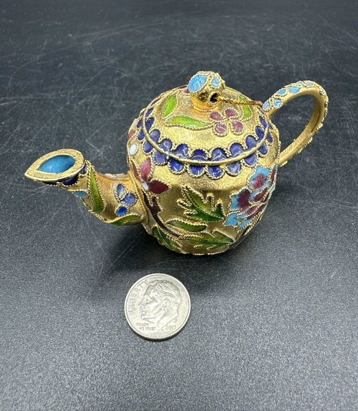 Cloisonné Enamel Mini Colorful 2" Teapot Collectible Figurine Christmas Ornament