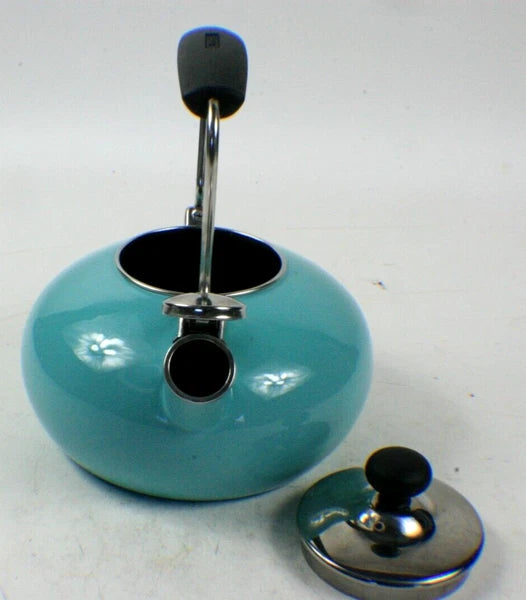 Chantal Whistling Stovetop Tea Kettle Pot 1.8 Qt.  Enamel Turquoise Aqua Blue