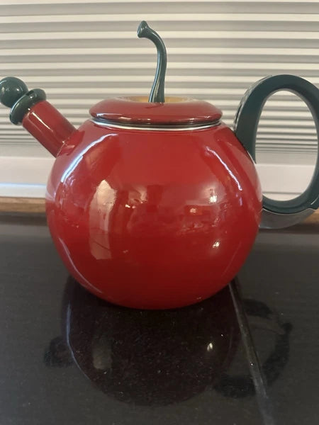 Vintage Coppola Apple Tea Kettle Enamel Metal Teapot.