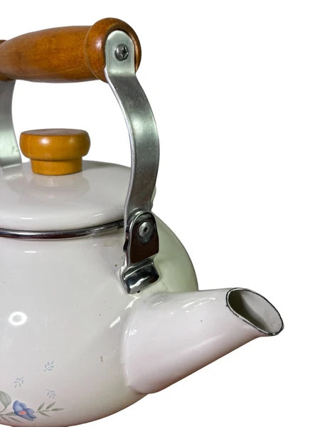 Vintage Tea Pot Enamel Metal Stovetop Kettle 2 Quart Corning Linconware