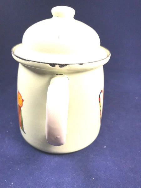 Checklasavakian? Prague Children’s Or Small Enamel Teapot 2 Cups Cats Rainbows