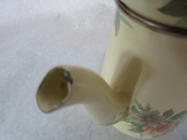 MacKenzie Childs Stacked Camp Yellow Roses Enamel Teapot Cream & Sugar 1995