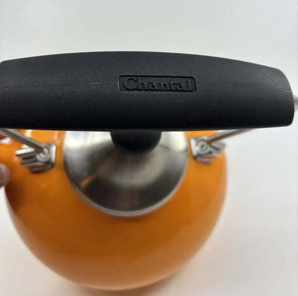 Chantal Orange Enamel on Steel Whistling Tea Kettle Pot 1.8 Quart Nice!