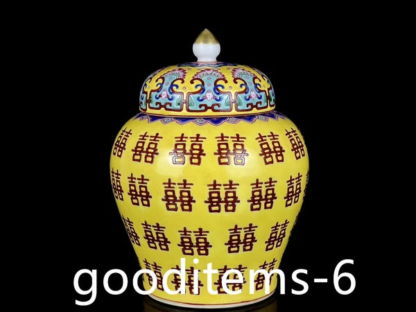 6.6"China Porcelain Qing Qianlong Enamel Color Double Happiness Pattern Tea Can