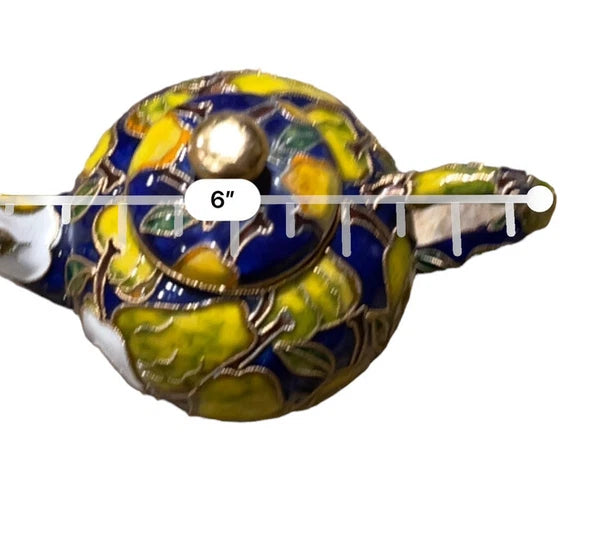 Chinese Vintage Brass Cloisonne Teapot Kettle Enamel Fruit Pear Mini