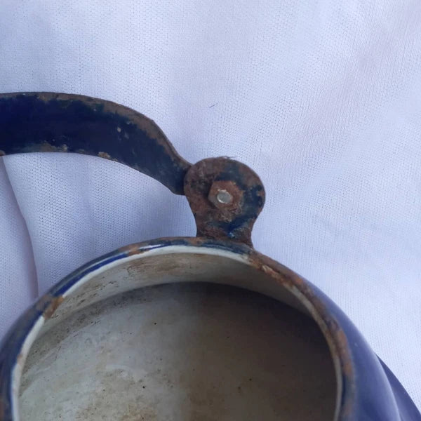Classic enamel old Water kettle Czechoslovakia Rare collectible dark blue 14 cm.
