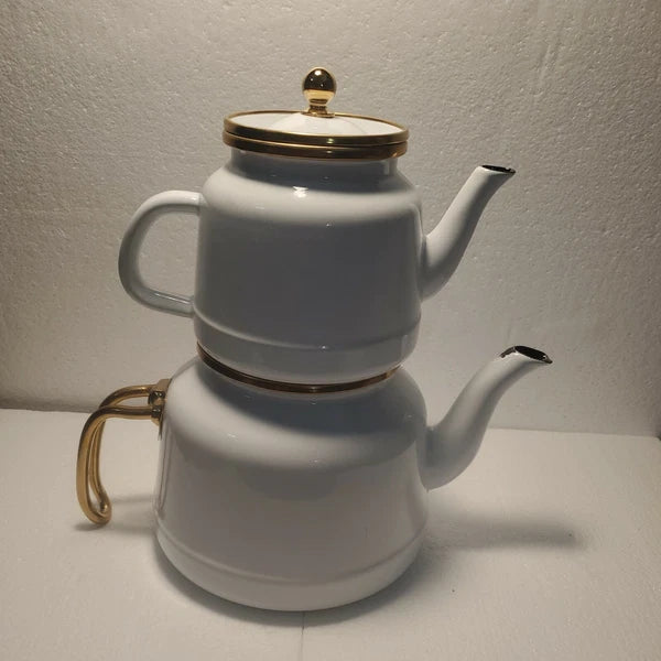 Emsan Troy Kettle White Nostalgia Enamel Vintage TeapotsTitanium Coated  c6