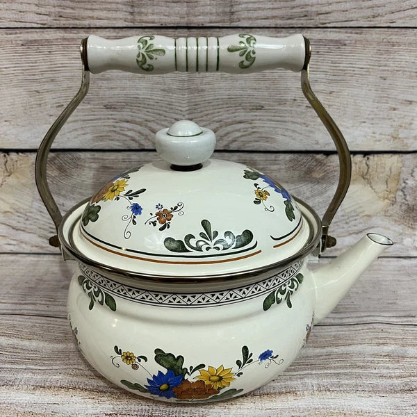 Vtg Enamelware Cookware Pans Tea Kettle 7-piece Set Mid Century European Design