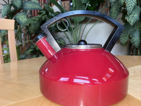 Vintage COPCO Red Enamel Teapot Tea Kettle Whistling MCM Mid Century Thailand