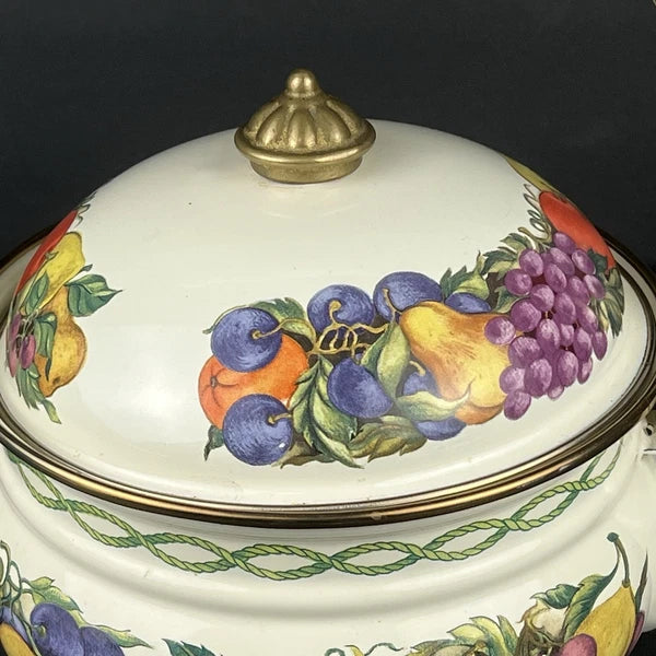 Vintage Lincoware Enamel Tea Kettle CORNUCOPIA Fruit Farmhouse Kitchen