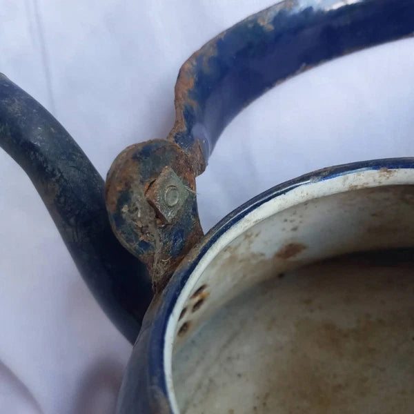 Classic enamel old Water kettle Czechoslovakia Rare collectible dark blue 14 cm.