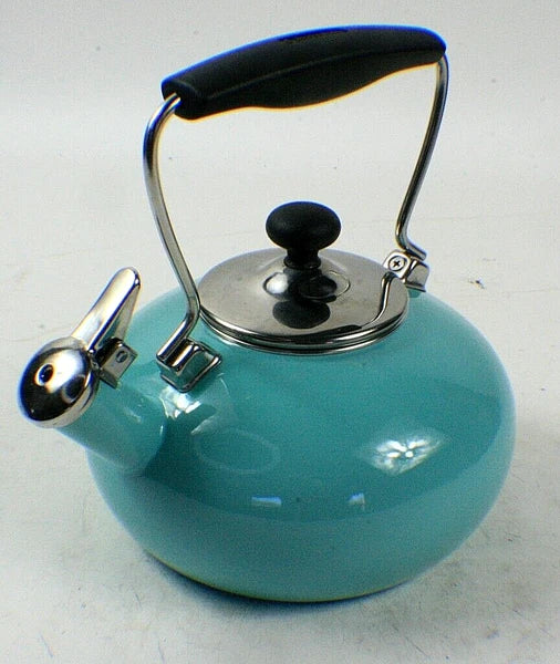 Chantal Whistling Stovetop Tea Kettle Pot 1.8 Qt.  Enamel Turquoise Aqua Blue