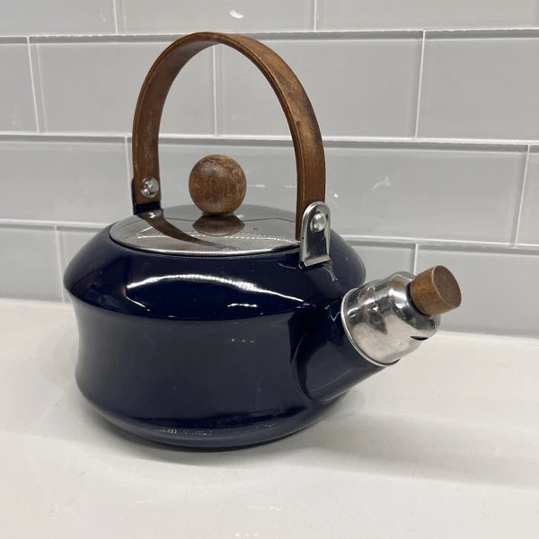 Vintage Towle Co. National Housewares 1987 Dark Blue Enamelware Teapot