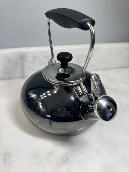 Chantal Whistling Tea Kettle Teapot Enamel Black Onyx With Black Handle